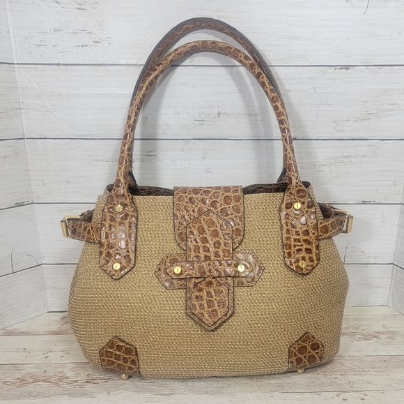 Eric Javits woven straw  and croc embossed handbag - Picture 3 of 15
